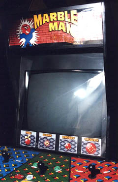 A not-so-good cabinet photo of Marble Madness II, AKA Marble Man